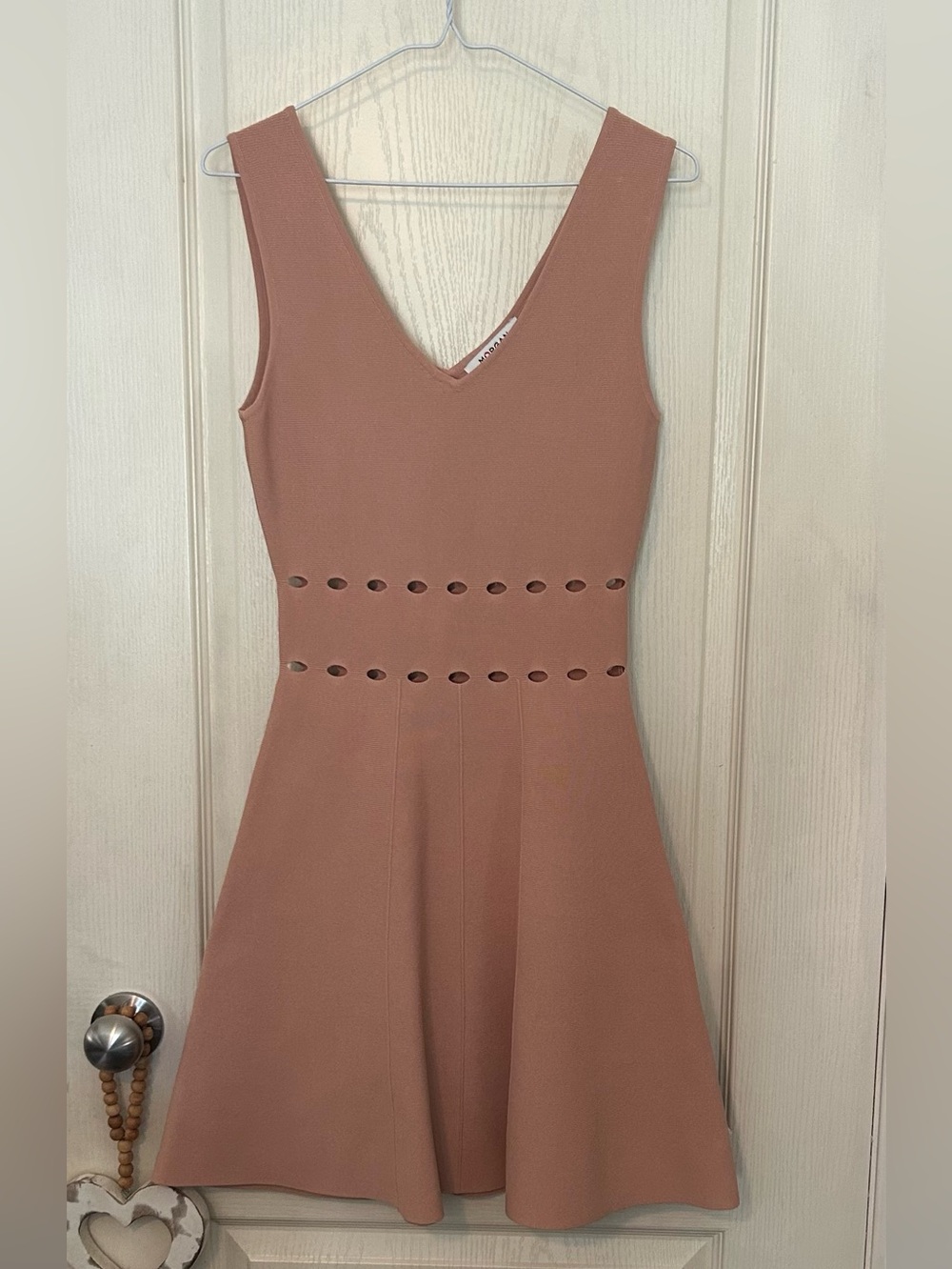Morgan de Toi Sleeveless V-Neck Cutout Waist Skater Dress - Dusty Rose